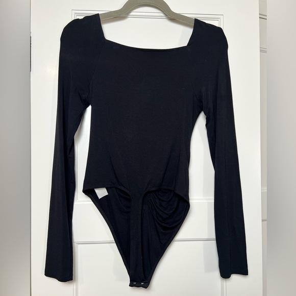 Good American Good Touch Ruched Thong Long Sleeve Bodysuit BLACK (3/Med) - Picture 4 of 4